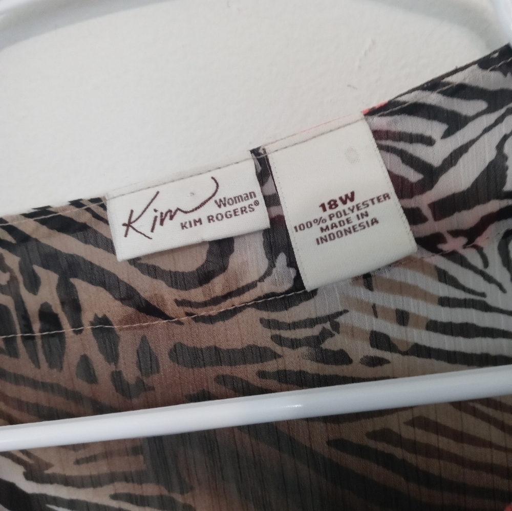 Kim by Kim Rogers Cheetah print pullover sheer Beach cover up tunic long sleeve - Picture 3 of 7